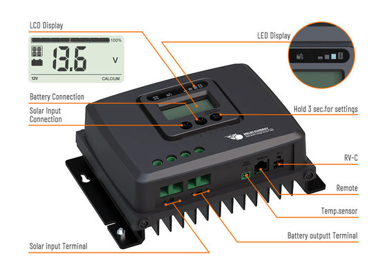 오프 그리드 LFP 배터리 디지털 디스플레이 12V/24V MPPT RV 태양 충전 컨트롤러